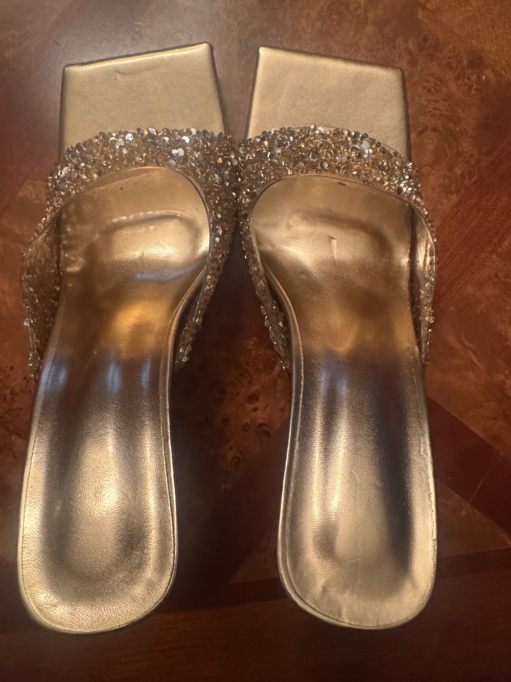Embellished Women's Slide Mules in Metallic Gold